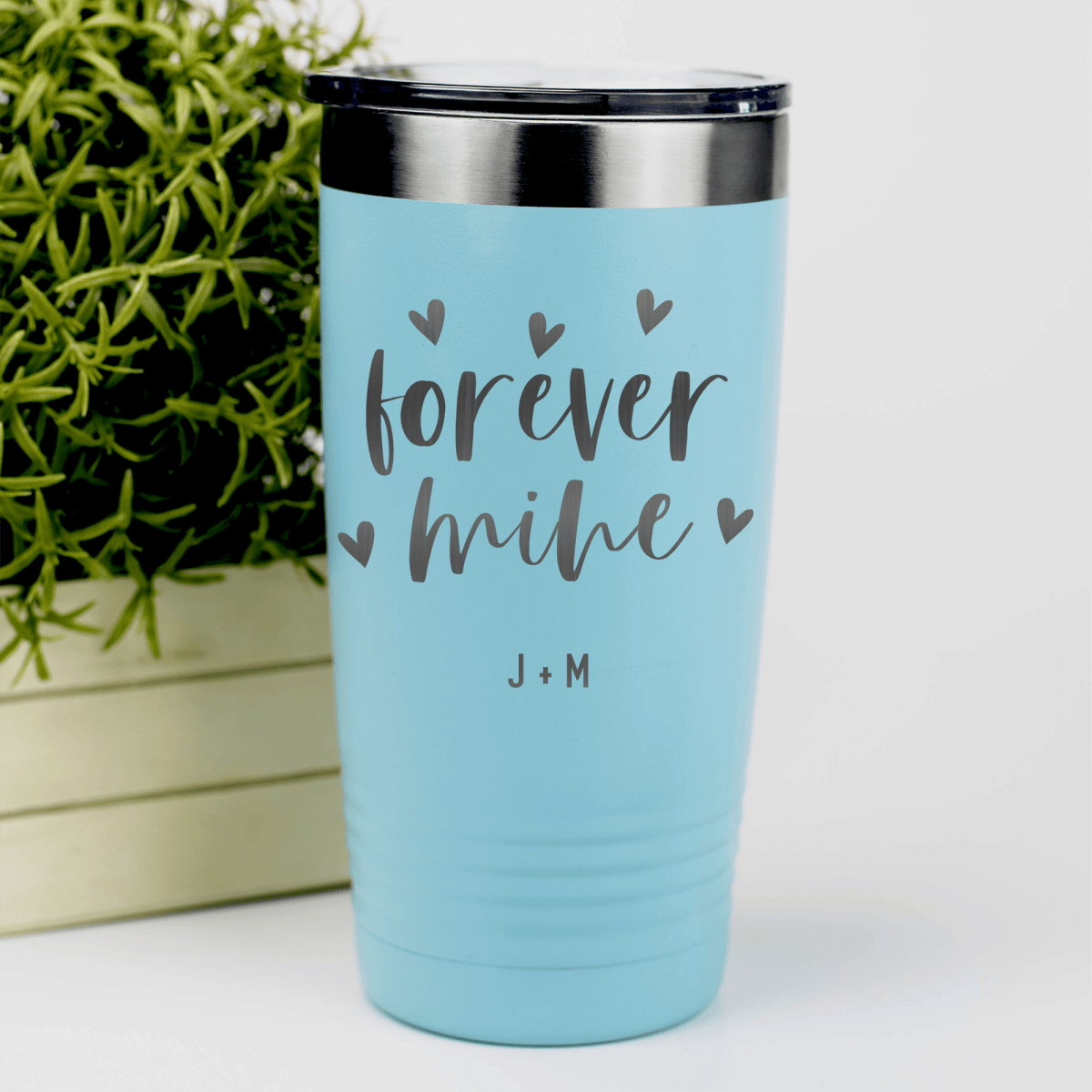 Teal Valentines Day Tumbler With Forever Mine Design