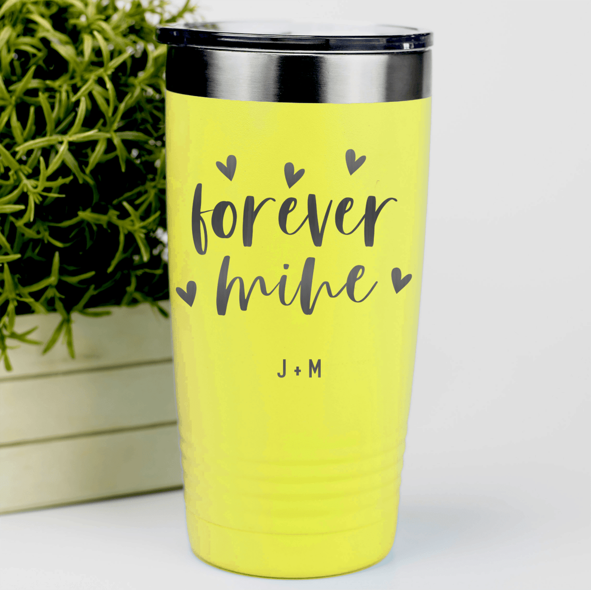 Yellow Valentines Day Tumbler With Forever Mine Design