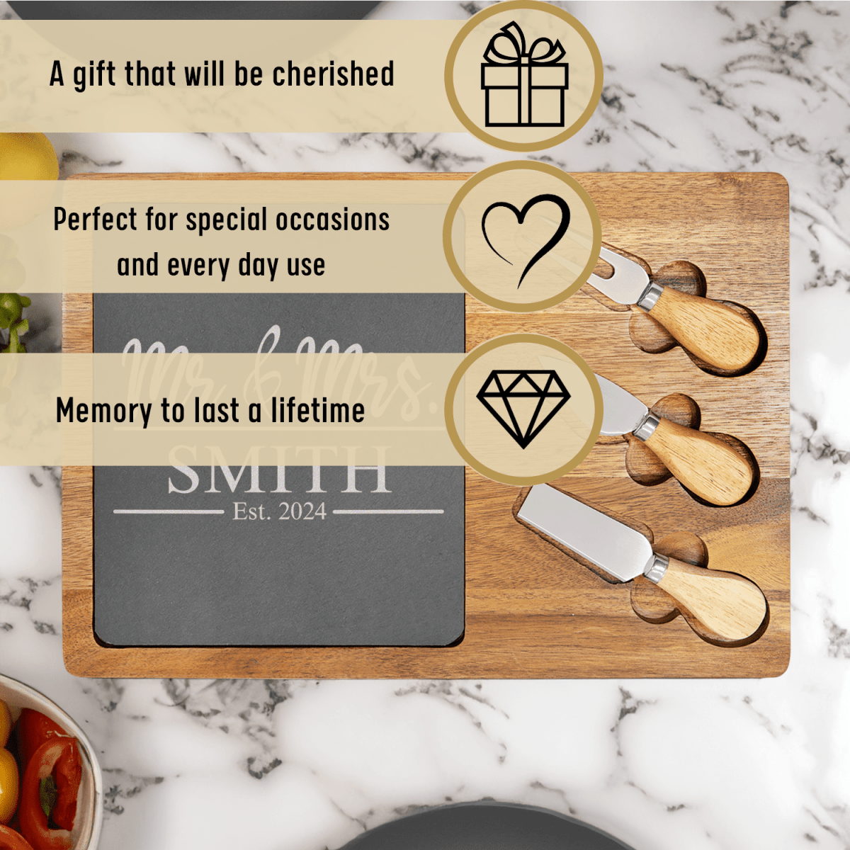 Personalized Forever United Arework Wood Slate Serving Tray for her, Customized Gifts for Women by Groovy Girl Gifts