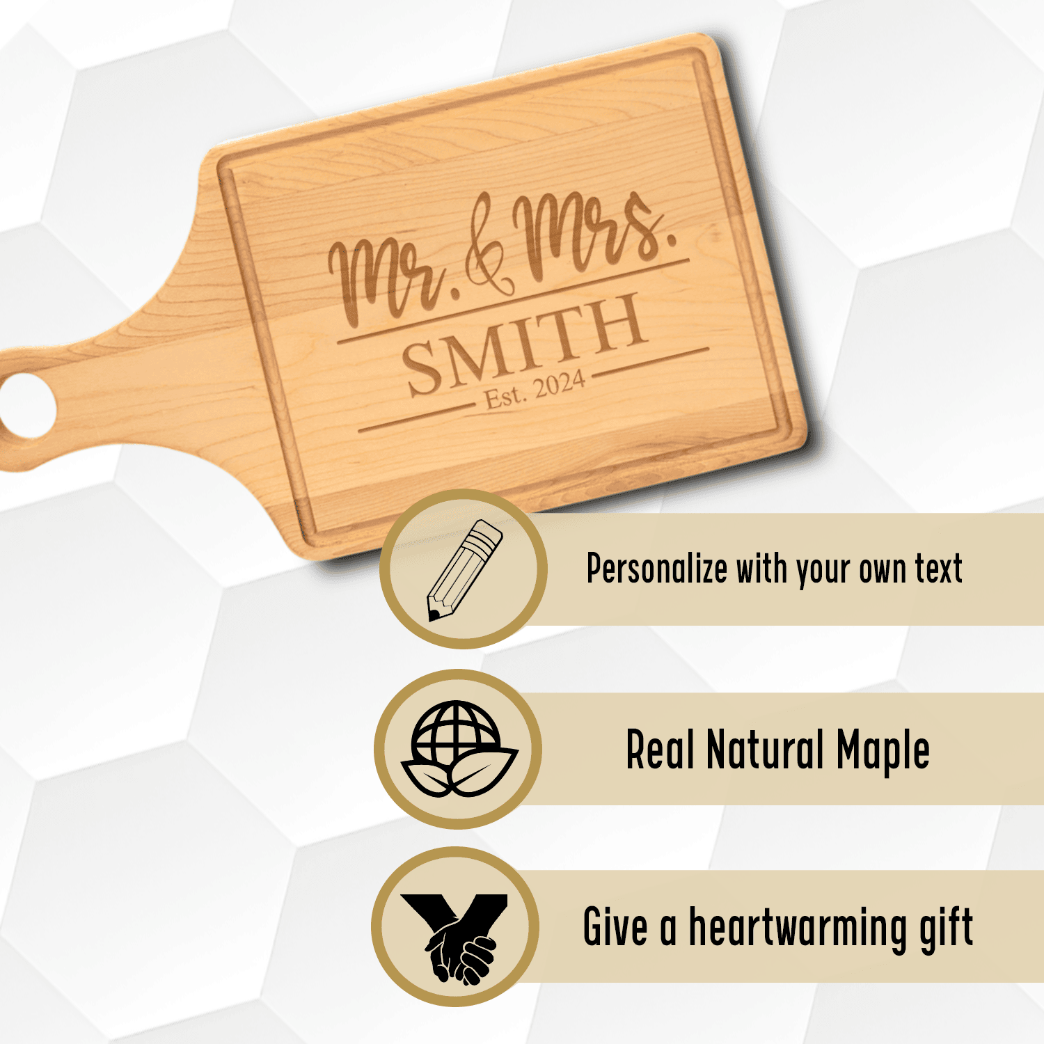 Anniversary Maple Paddle Cutting Board With Forever United Arework Design