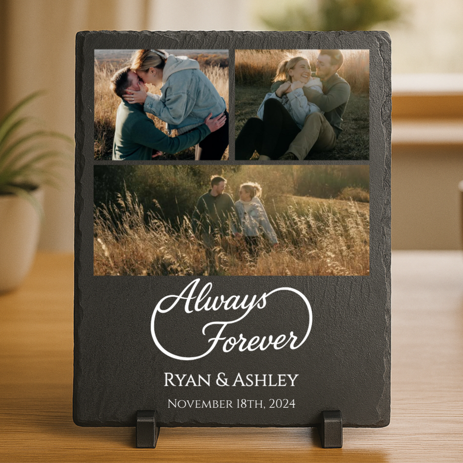 Personalized Forever & Always Photo Slate Plaque with Couple's Photos, Names, and Date