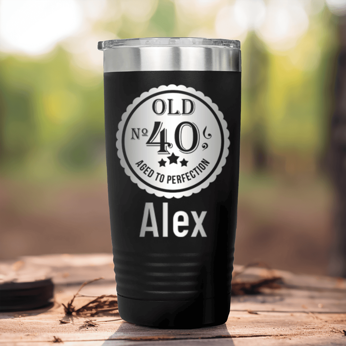 Black Birthday Tumbler With Fourty Aged To Perfection Design