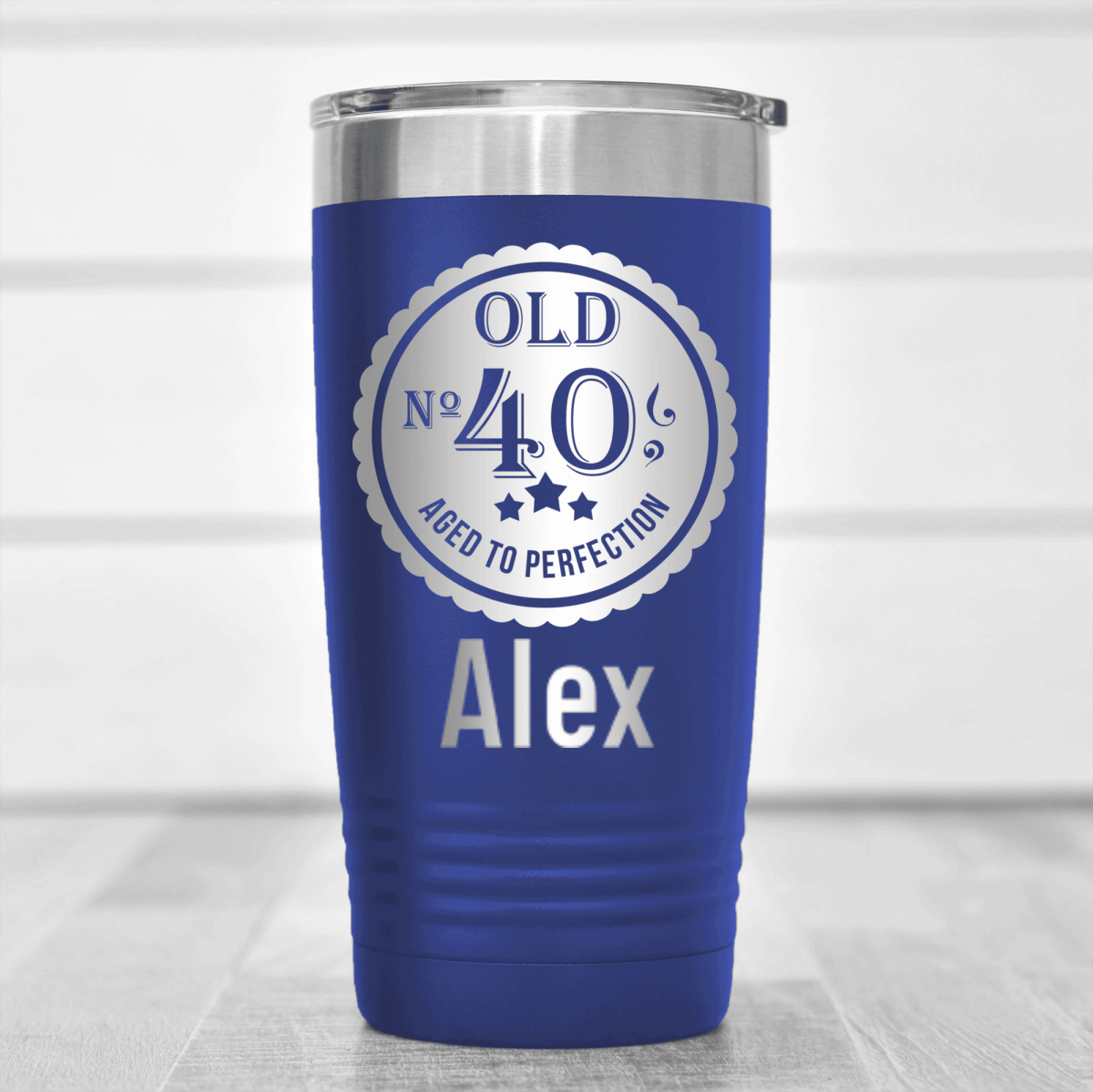 Blue Birthday Tumbler With Fourty Aged To Perfection Design