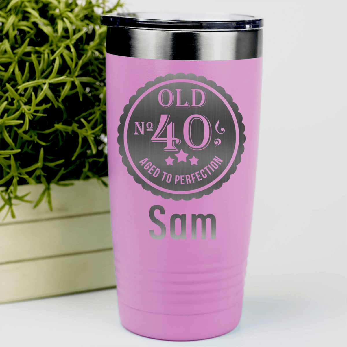 Pink Birthday Tumbler With Fourty Aged To Perfection Design
