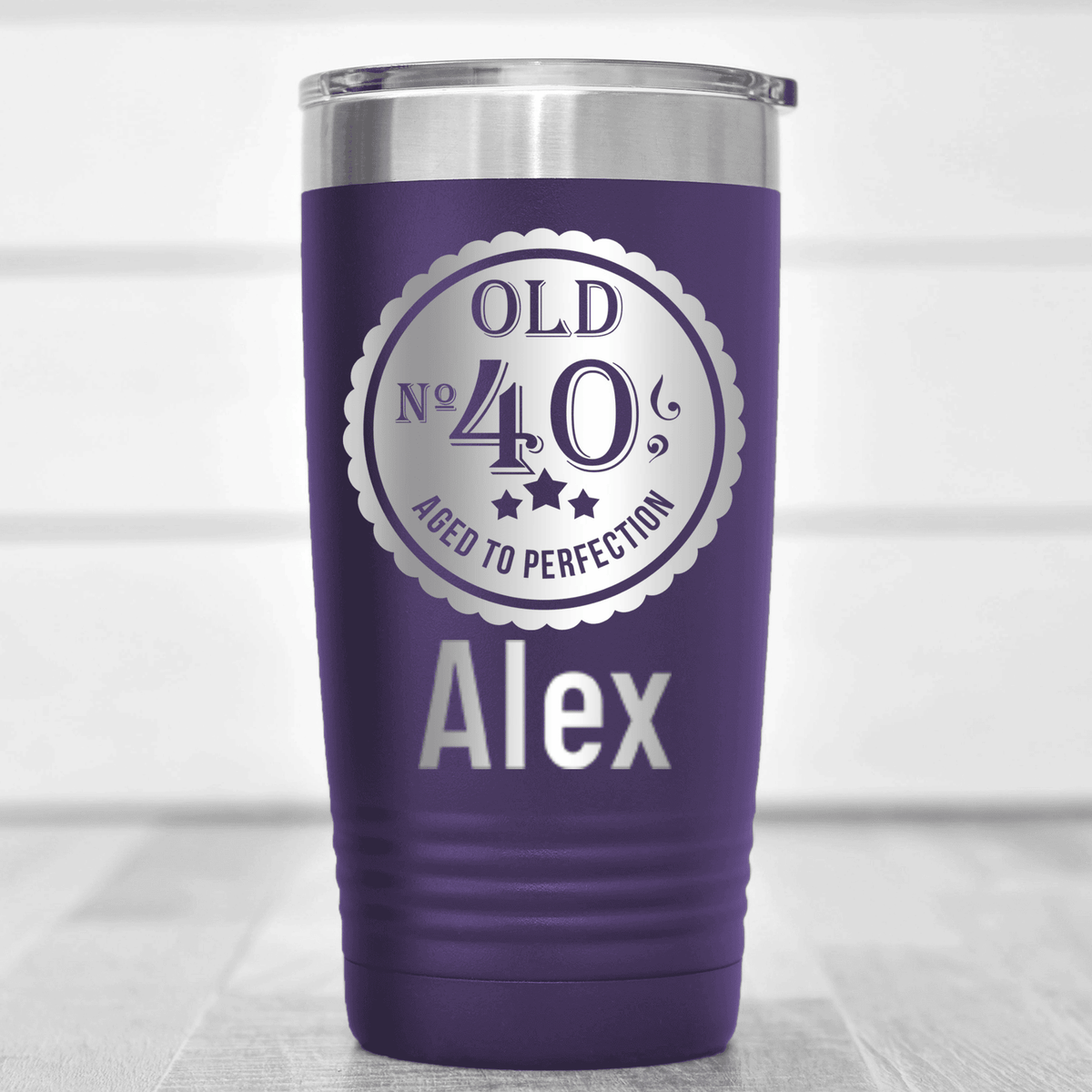 Purple Birthday Tumbler With Fourty Aged To Perfection Design