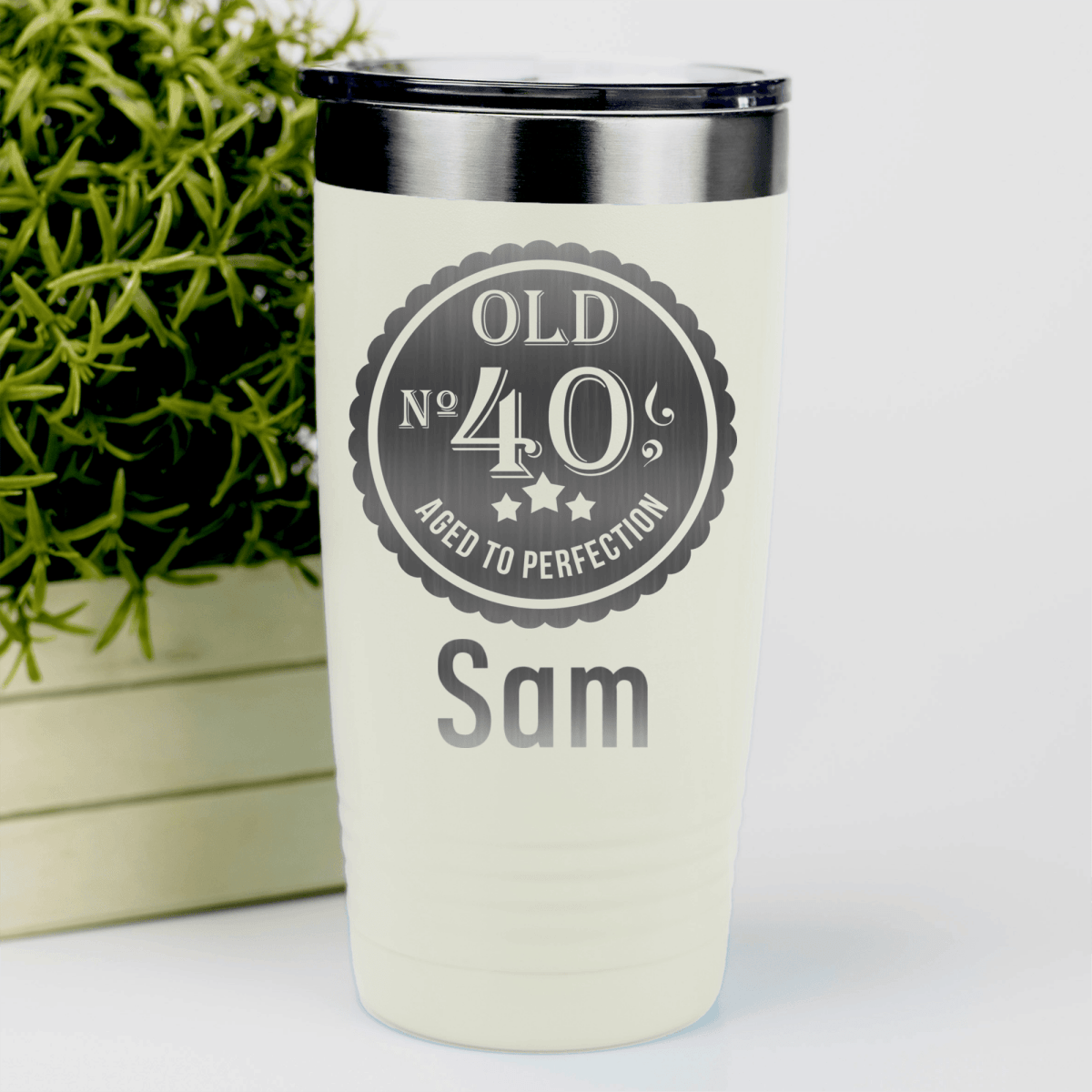 White Birthday Tumbler With Fourty Aged To Perfection Design