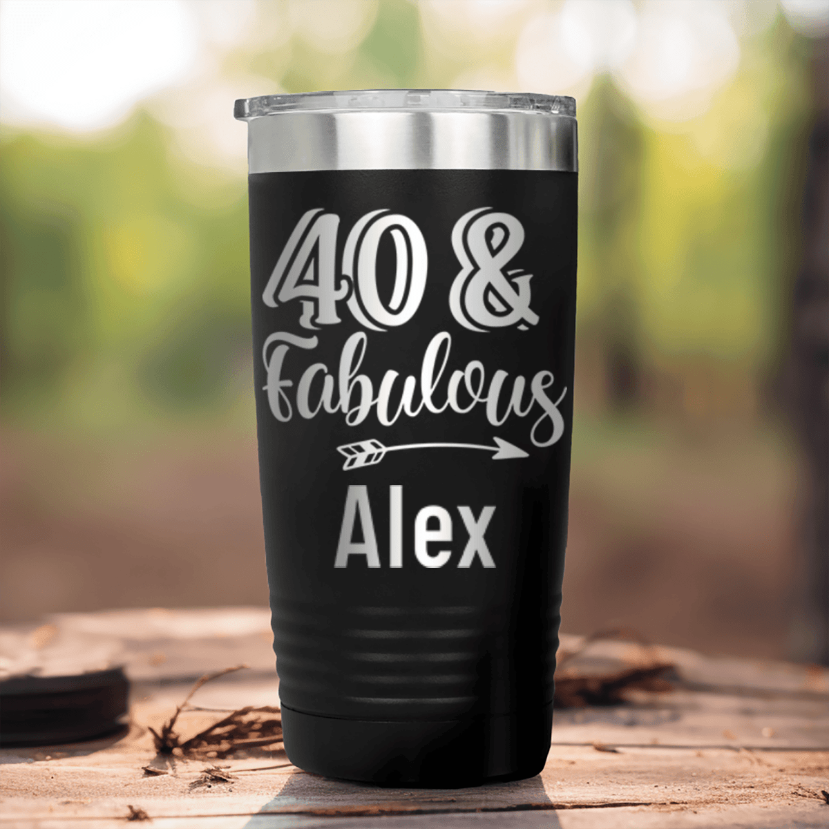 Black Birthday Tumbler With Fourty And Fabulous Design