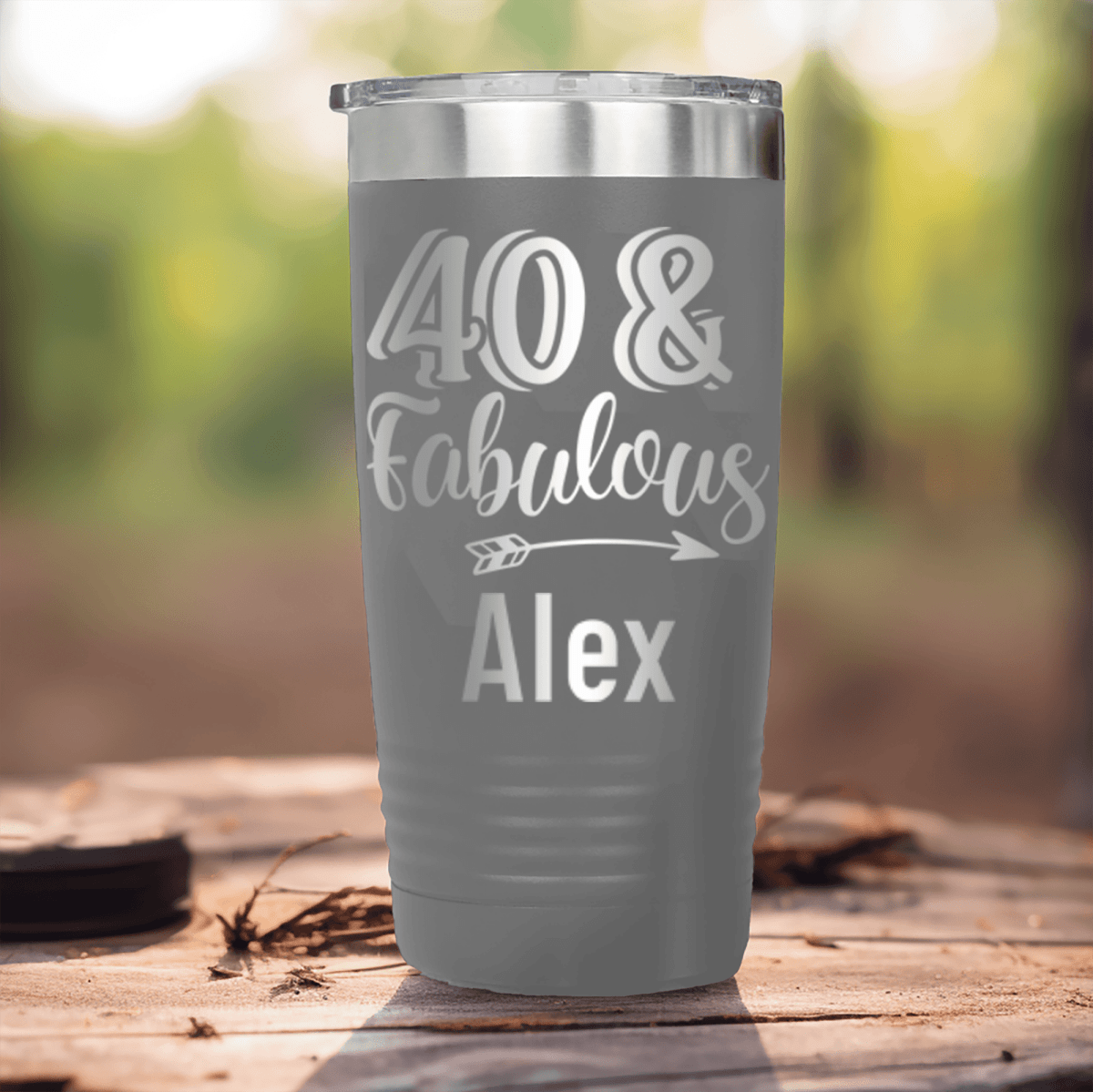 Grey Birthday Tumbler With Fourty And Fabulous Design