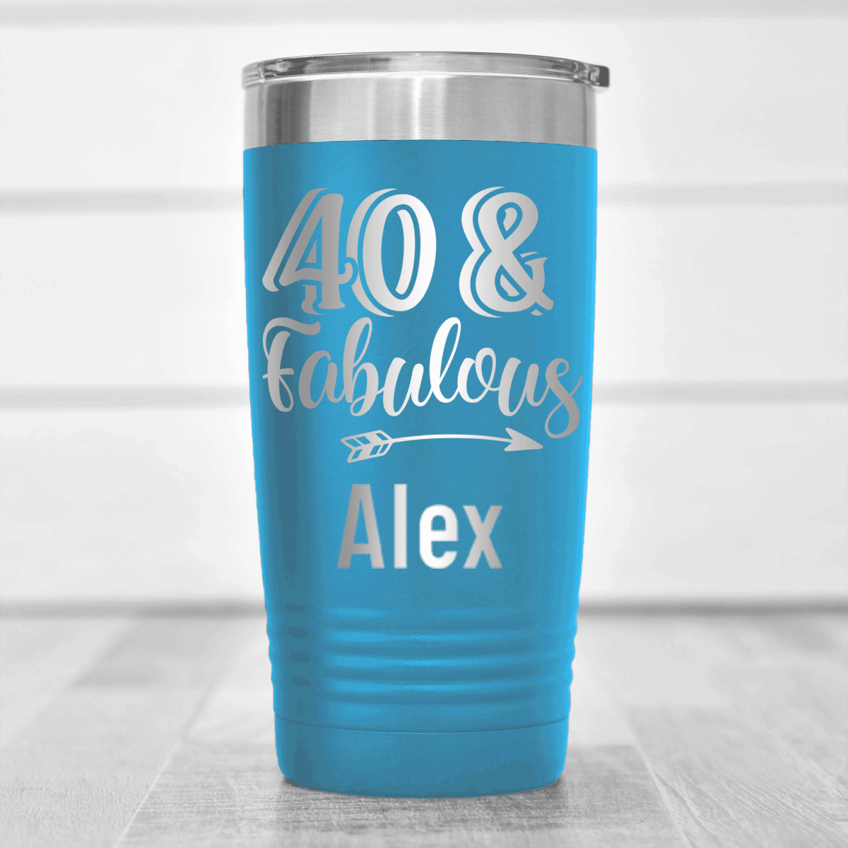 Light Blue Birthday Tumbler With Fourty And Fabulous Design