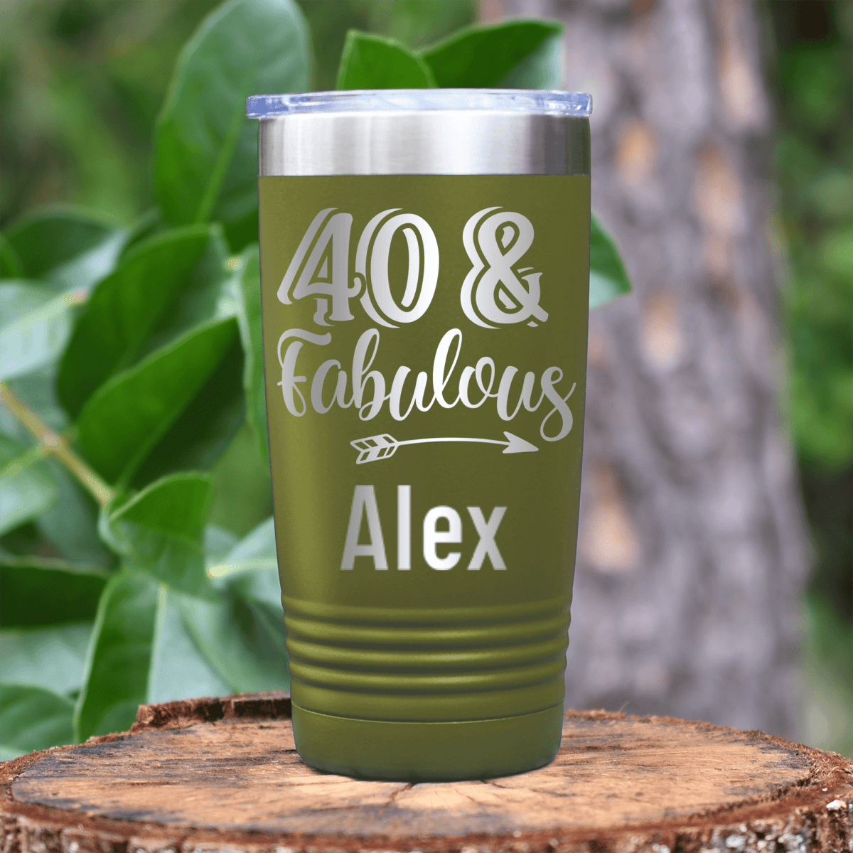 Military Green Birthday Tumbler With Fourty And Fabulous Design