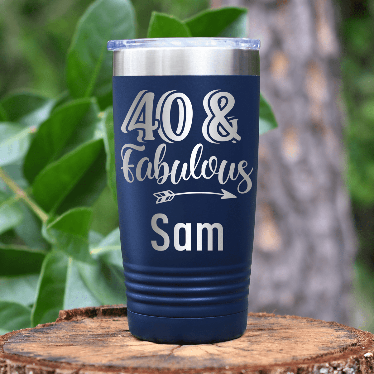 Navy Birthday Tumbler With Fourty And Fabulous Design