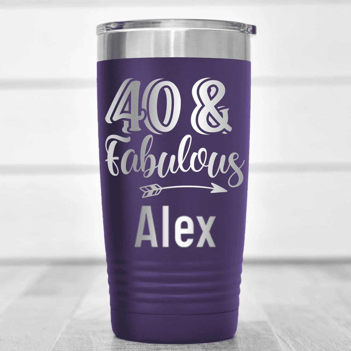 Purple Birthday Tumbler With Fourty And Fabulous Design