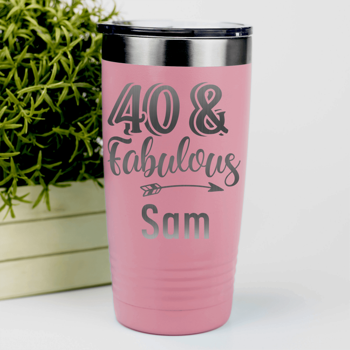 Salmon Birthday Tumbler With Fourty And Fabulous Design
