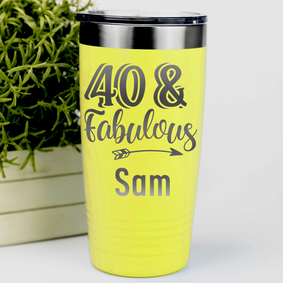 Yellow Birthday Tumbler With Fourty And Fabulous Design