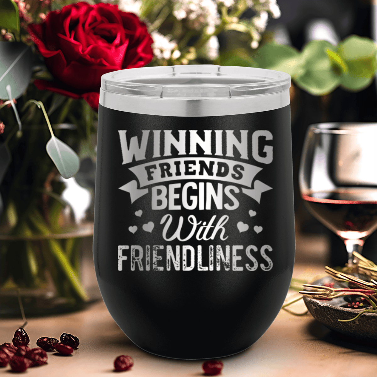 Black Best Friends Wine Tumbler With Friends With Friendliness Design