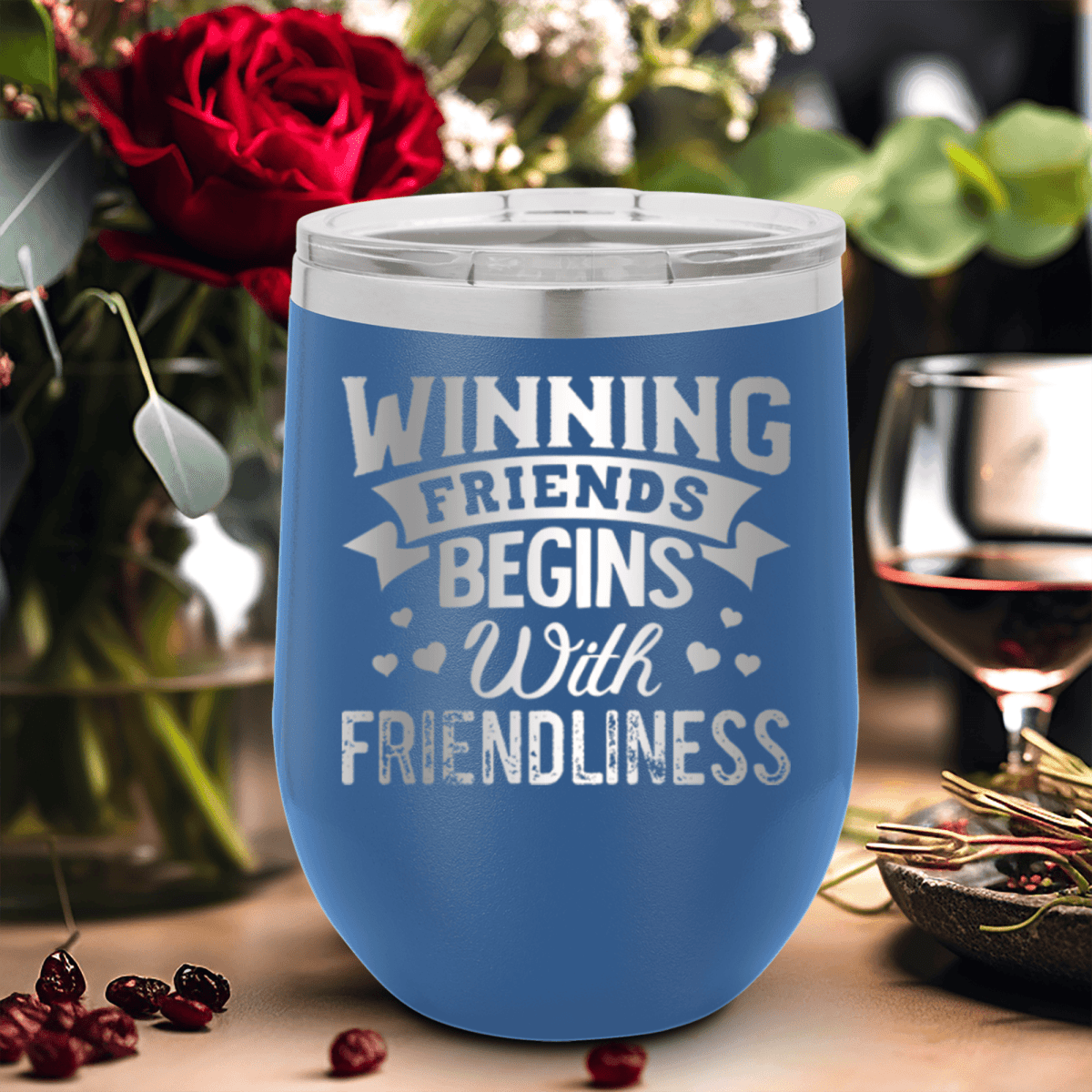 Blue Best Friends Wine Tumbler With Friends With Friendliness Design