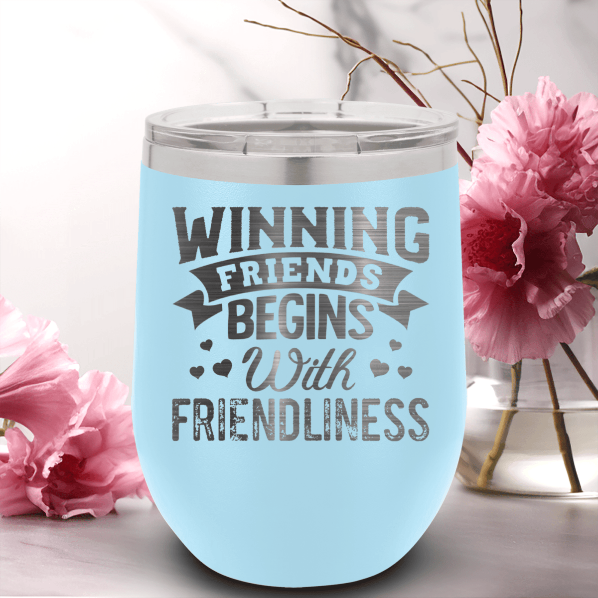 Light Blue Best Friends Wine Tumbler With Friends With Friendliness Design