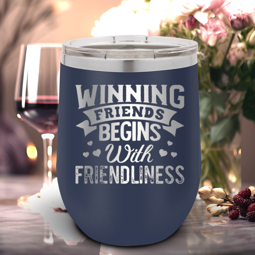 Navy Best Friends Wine Tumbler With Friends With Friendliness Design