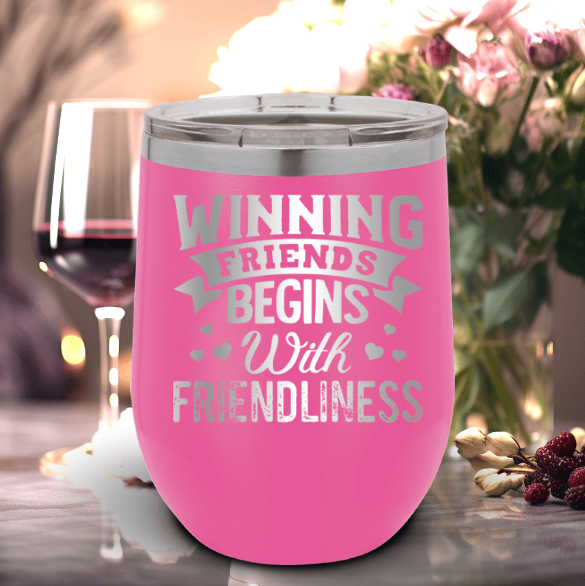 Pink Best Friends Wine Tumbler With Friends With Friendliness Design