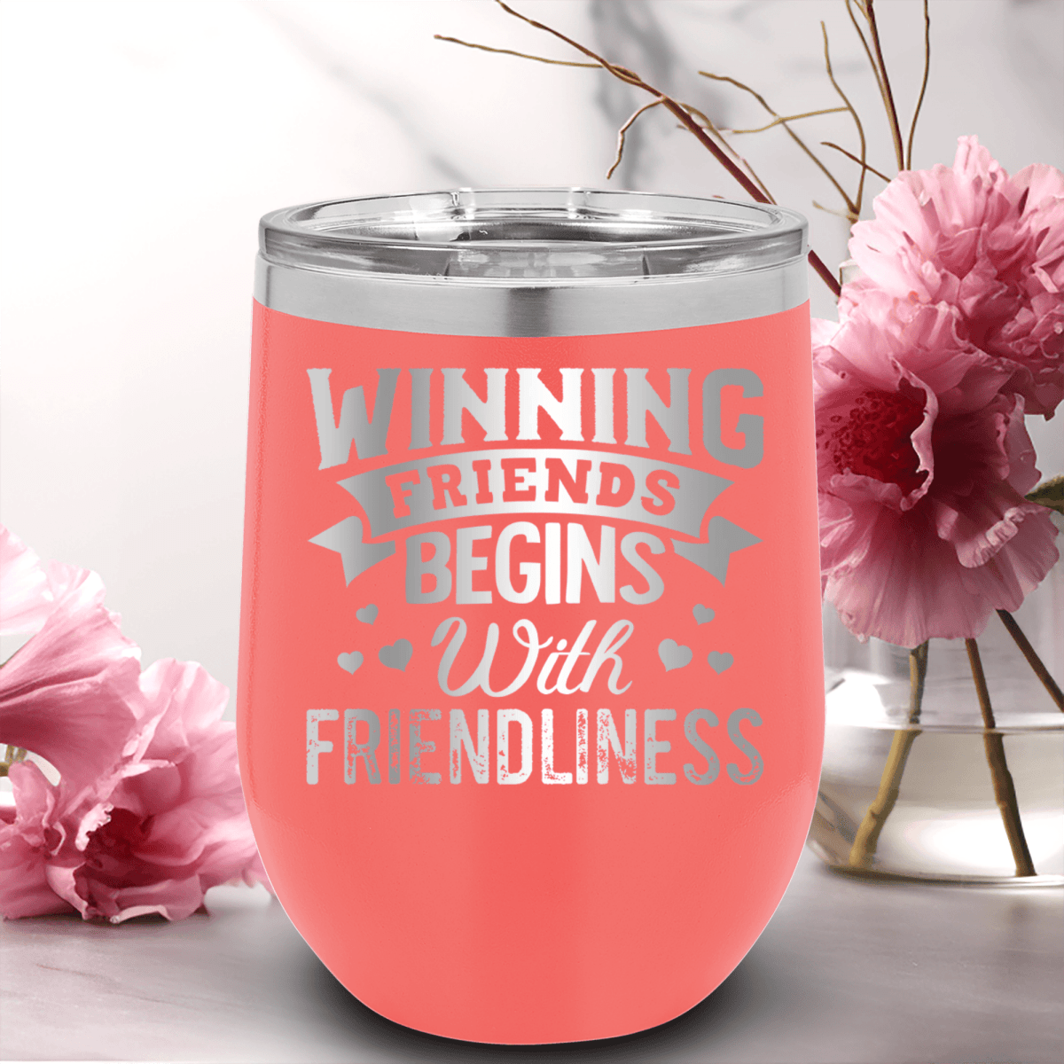 Salmon Best Friends Wine Tumbler With Friends With Friendliness Design