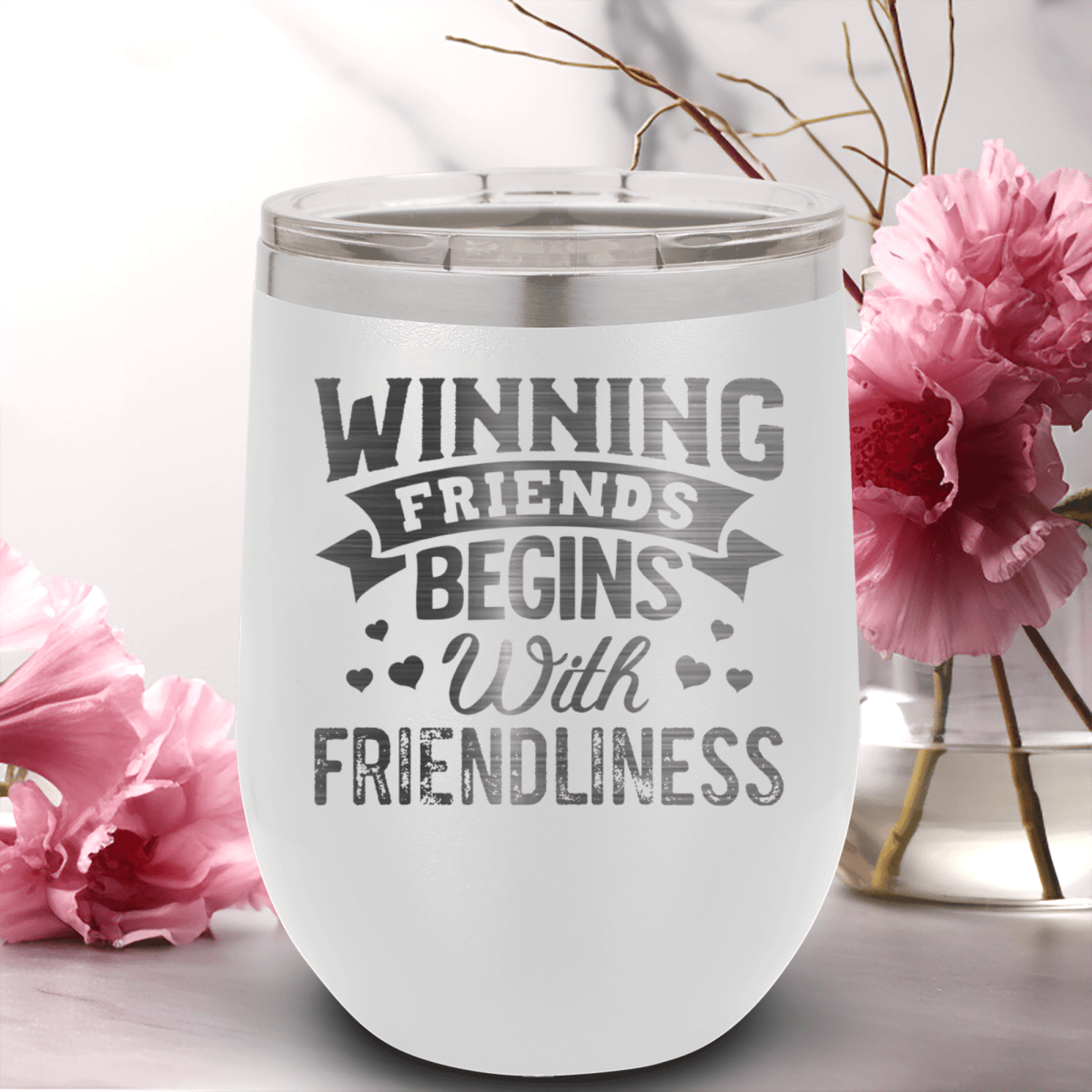 White Best Friends Wine Tumbler With Friends With Friendliness Design