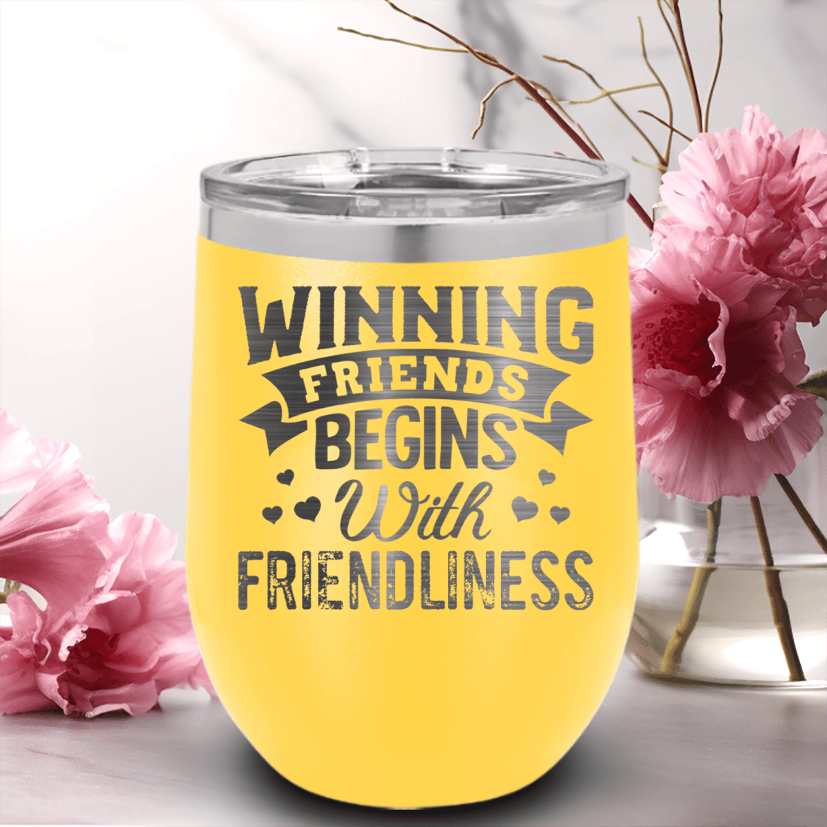 Yellow Best Friends Wine Tumbler With Friends With Friendliness Design