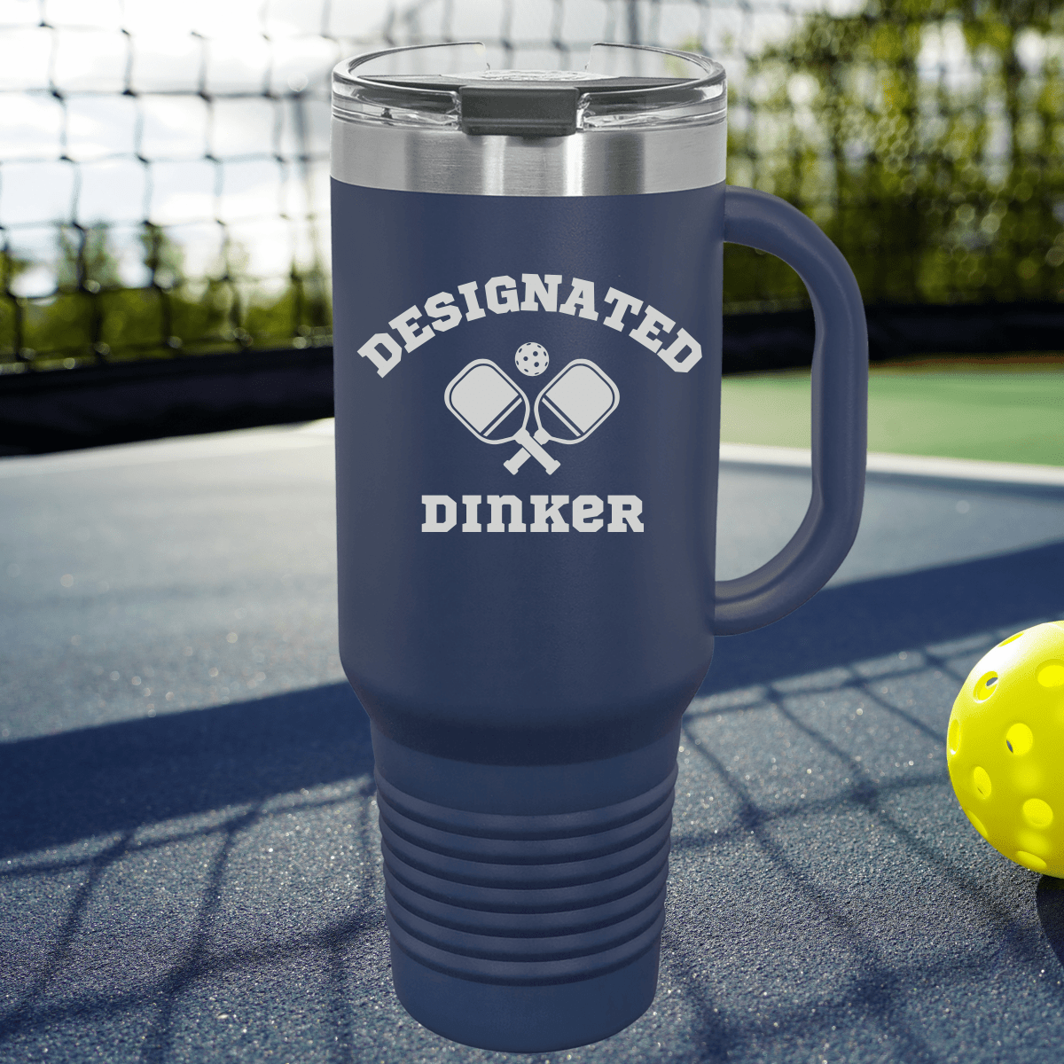 Funny Pickleball Navy Blue Insulated Tumbler with Handle