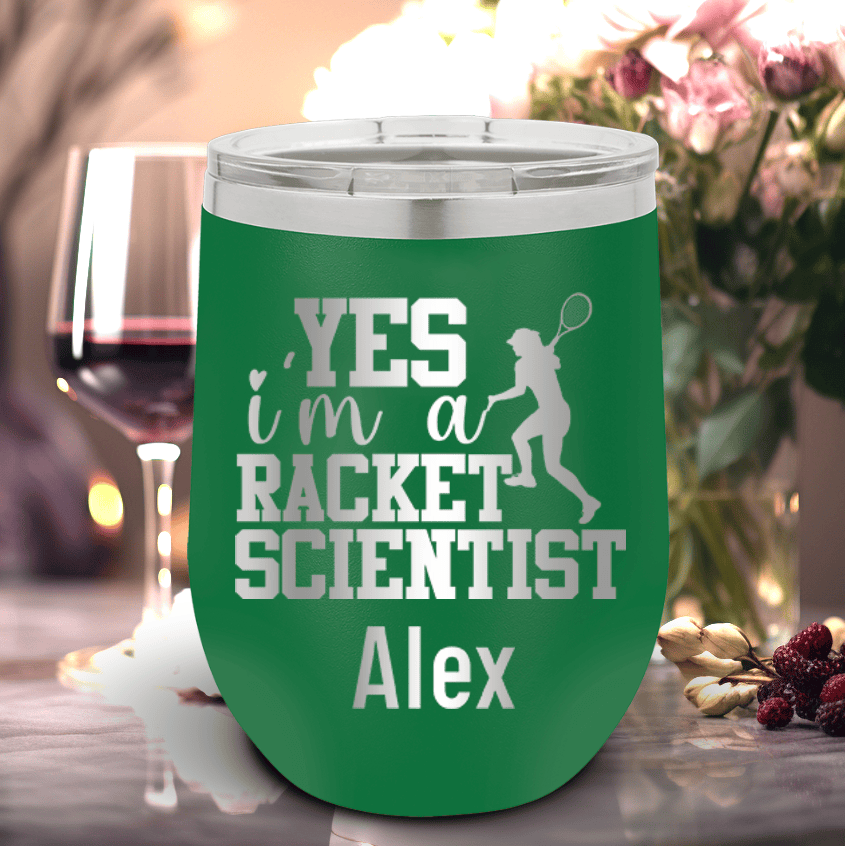 Green Tennis For Her Wine Tumbler With Girl Tennis Scientist Design
