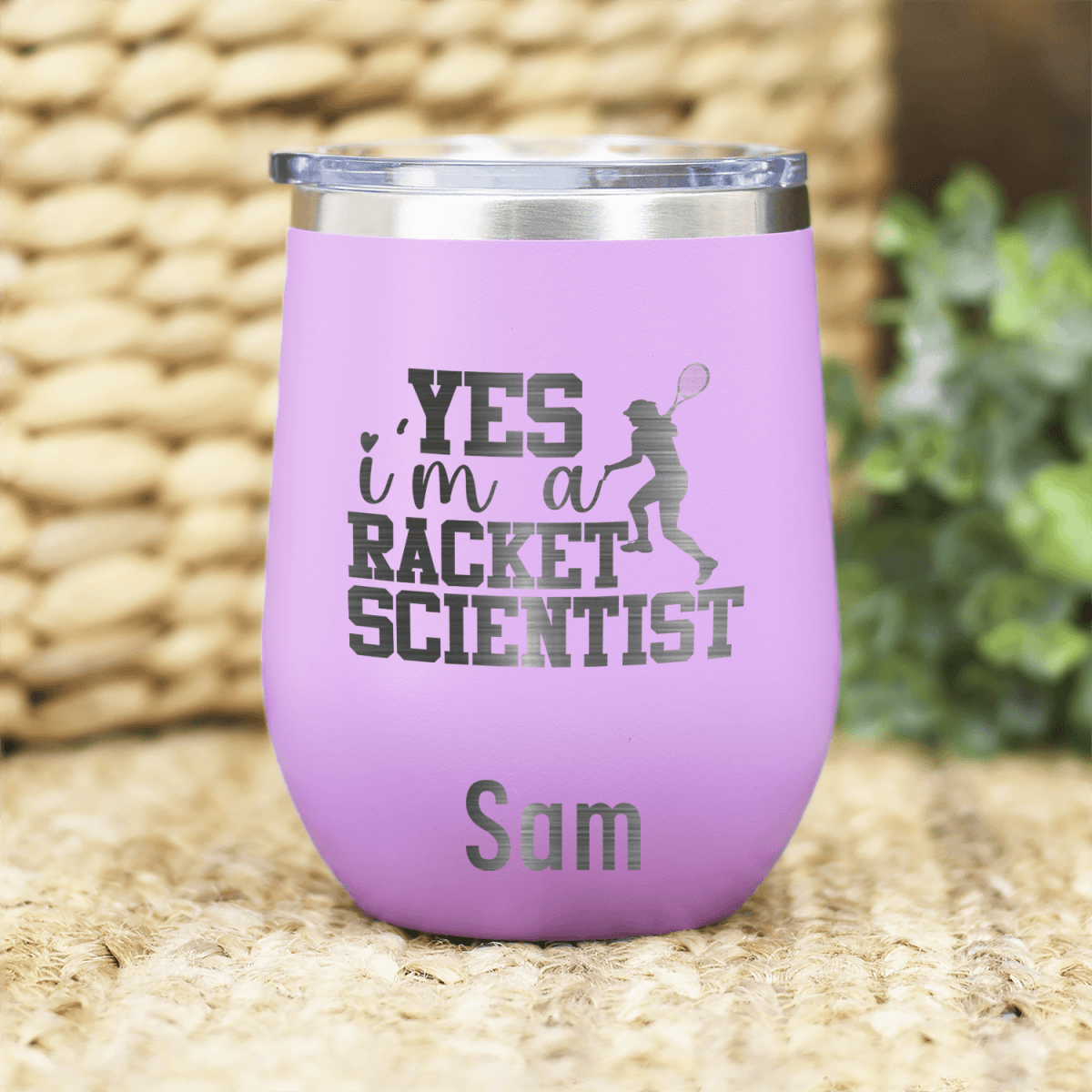 Light Purple Tennis For Her Wine Tumbler With Girl Tennis Scientist Design