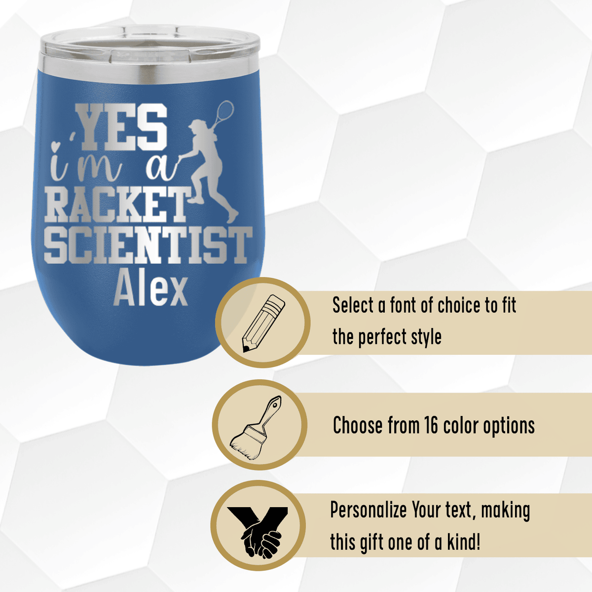 Personalized Girl Tennis Scientist Wine Tumbler for her, Customized Gifts for Women by Groovy Girl Gifts