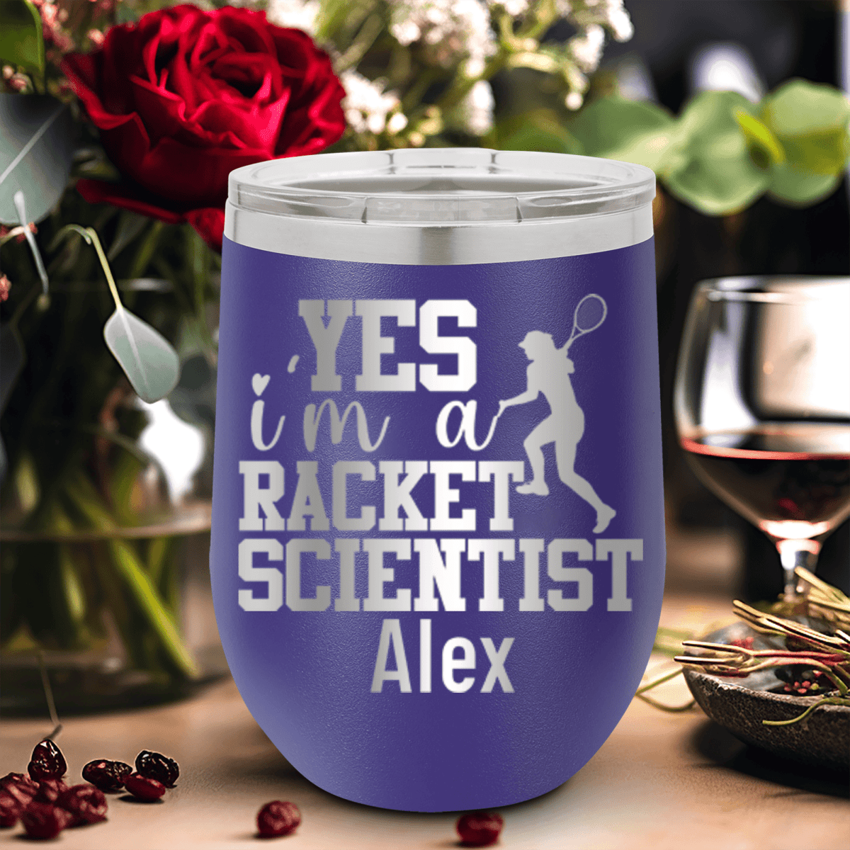 Purple Tennis For Her Wine Tumbler With Girl Tennis Scientist Design