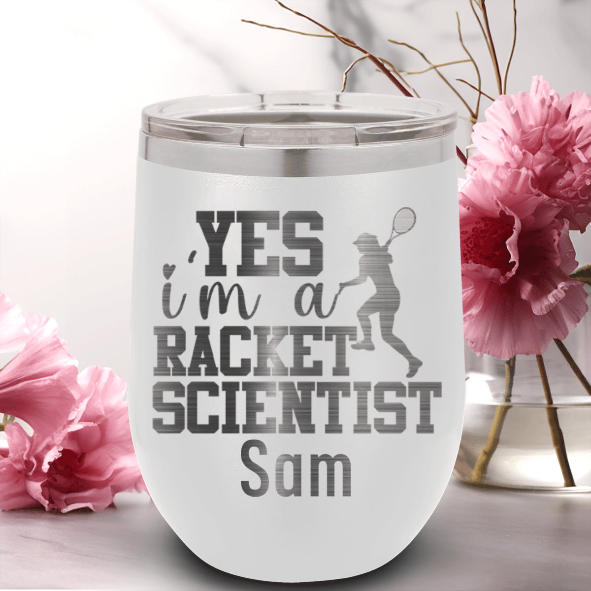 White Tennis For Her Wine Tumbler With Girl Tennis Scientist Design