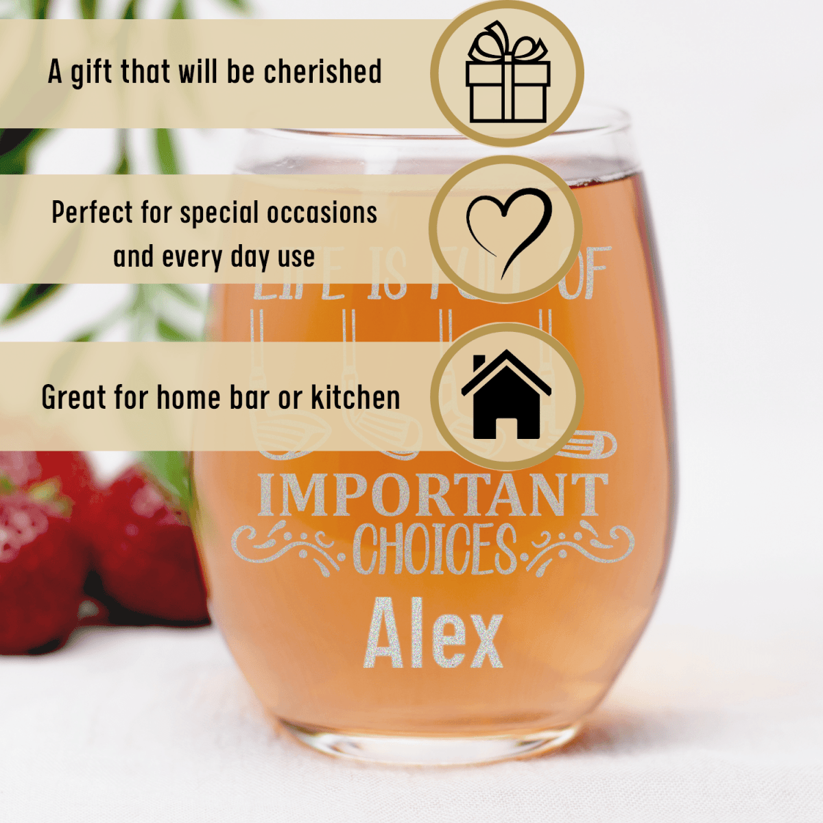 Personalized Girls Have Choices Stemless Wine Glass for her, Customized Gifts for Women by Groovy Girl Gifts