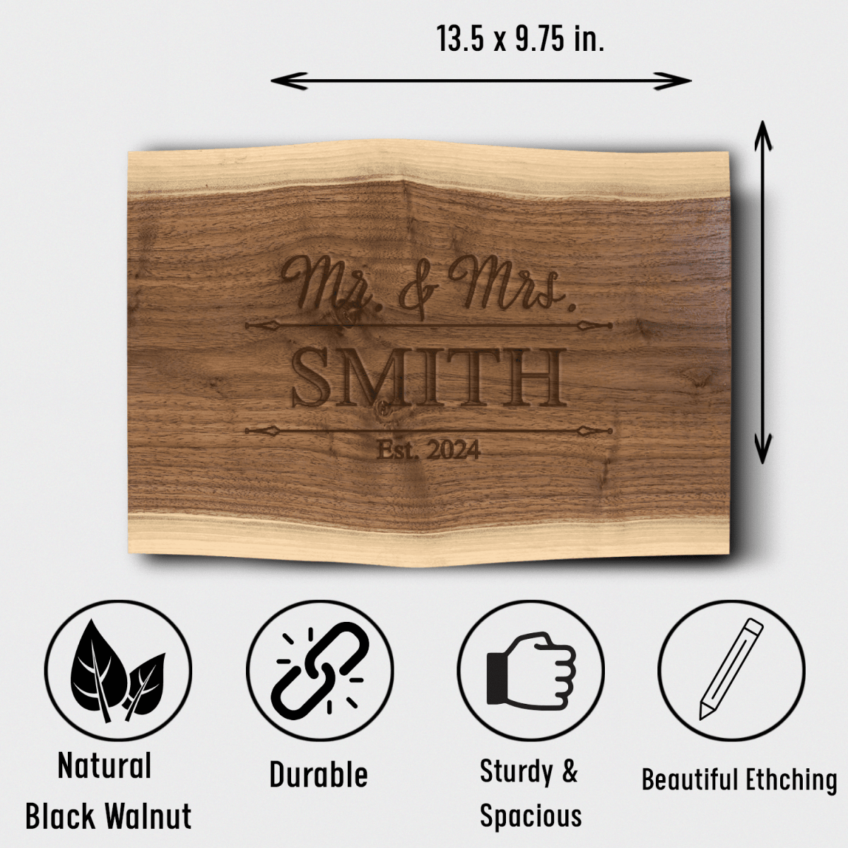 Anniversary Black Walnut Cutting Board With Golden Moments Memorial Design