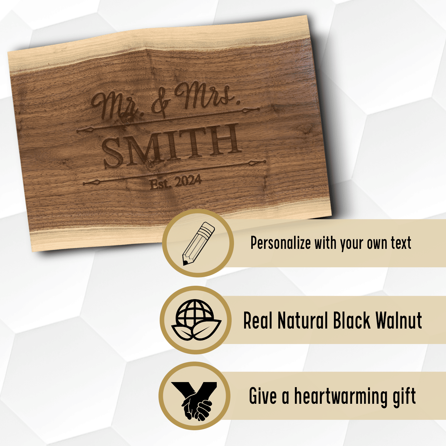 Anniversary Black Walnut Cutting Board With Golden Moments Memorial Design