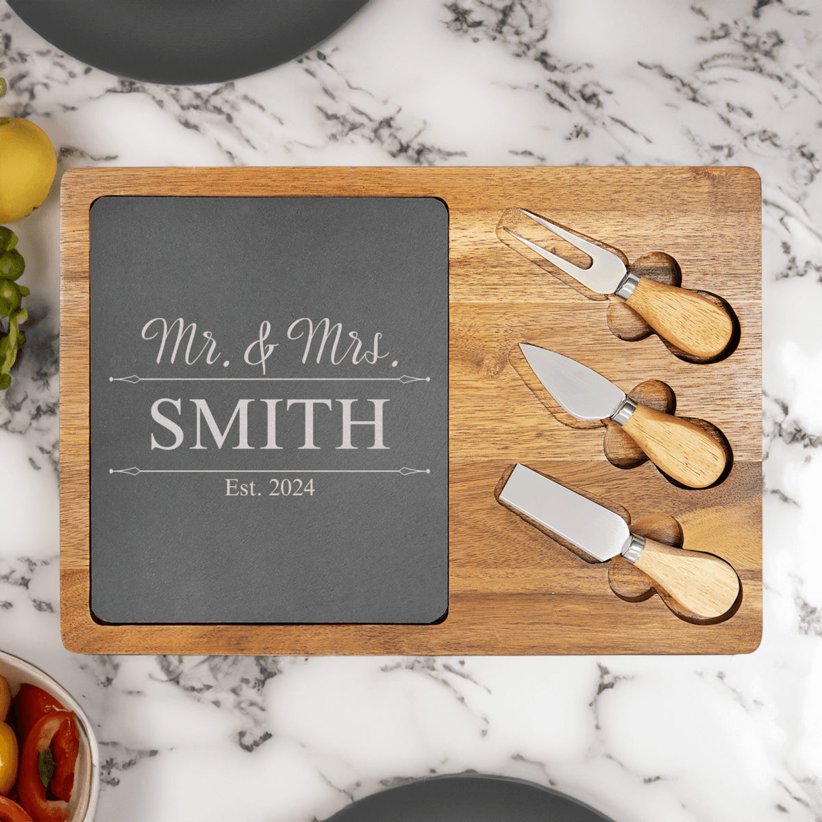 Personalized Golden Moments Memorial Wood Slate Serving Tray for her, Customized Gifts for Women by Groovy Girl Gifts