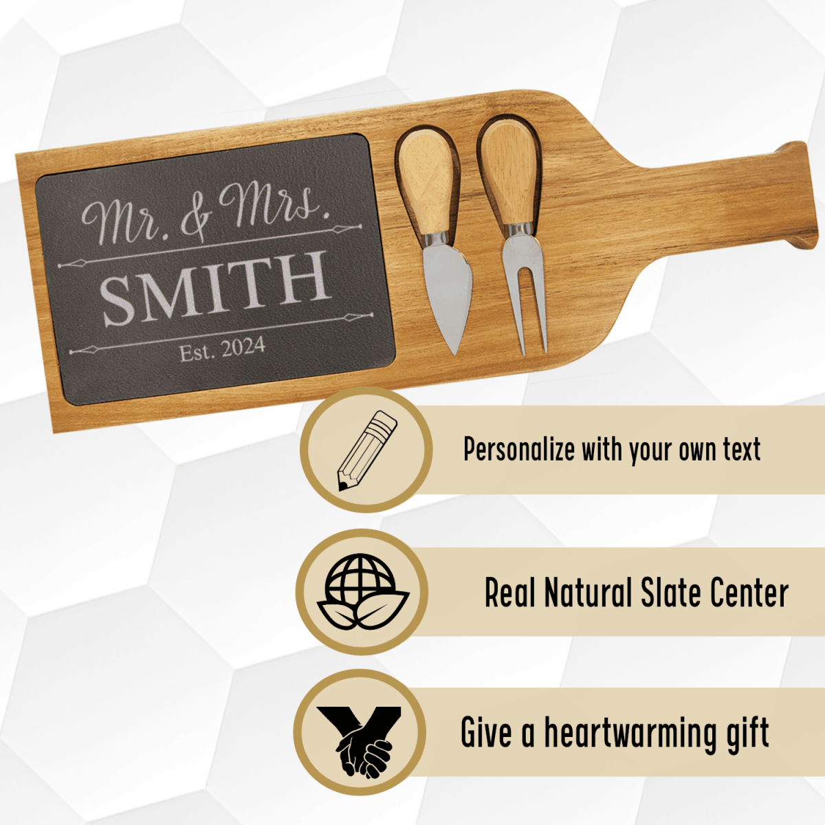 Personalized Golden Moments Memorial Wood Slate Serving Tray With Handle for her, Customized Gifts for Women by Groovy Girl Gifts