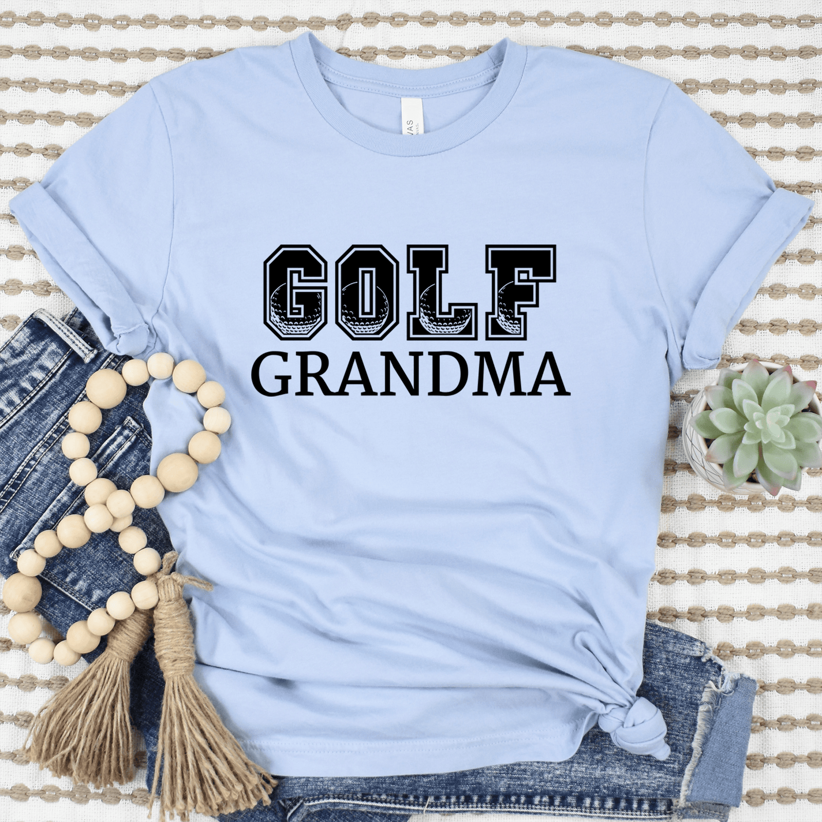 Womens Light Blue T Shirt with Golf-Grandma design