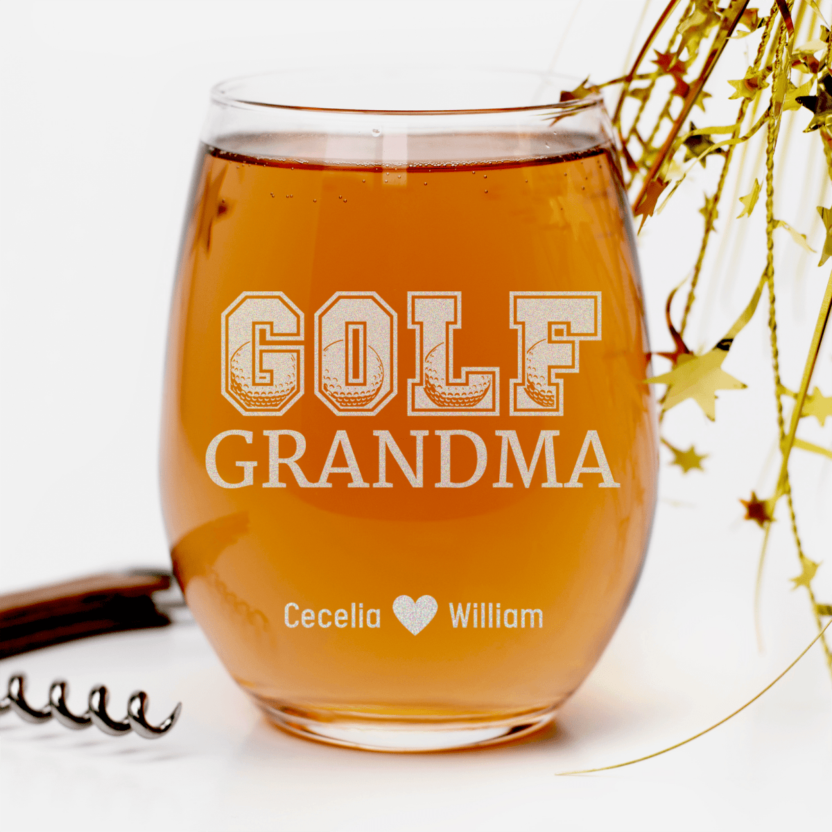 Personalized Golf Grandma Stemless Wine Glass for her, Customized Gifts for Women by Groovy Girl Gifts