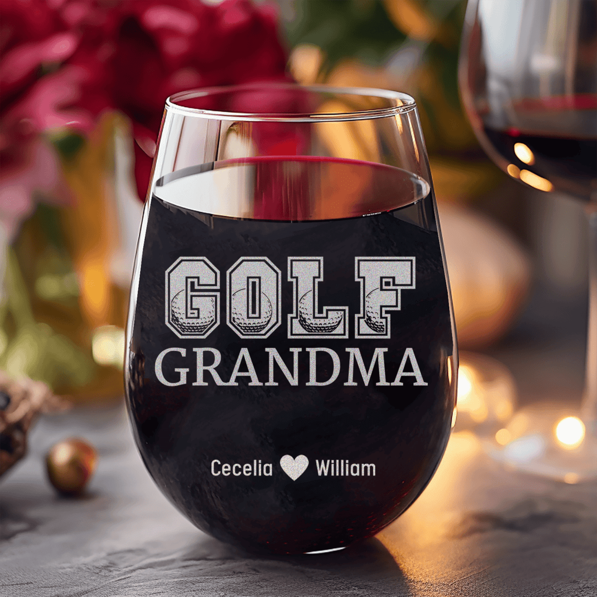 Personalized Golf Grandma Stemless Wine Glass for her, Customized Gifts for Women by Groovy Girl Gifts