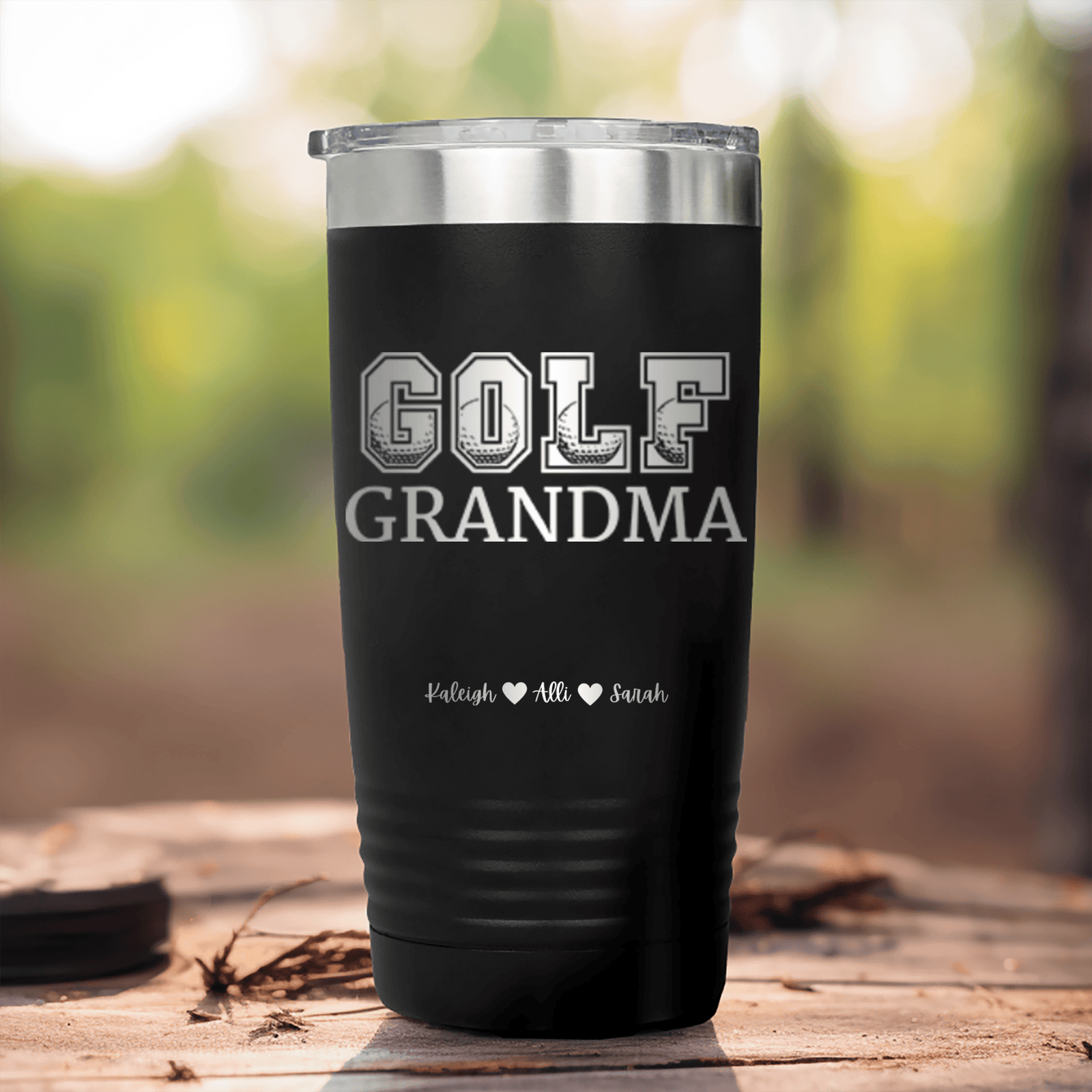 Black Golf Mom Tumbler With Golf Grandma Design