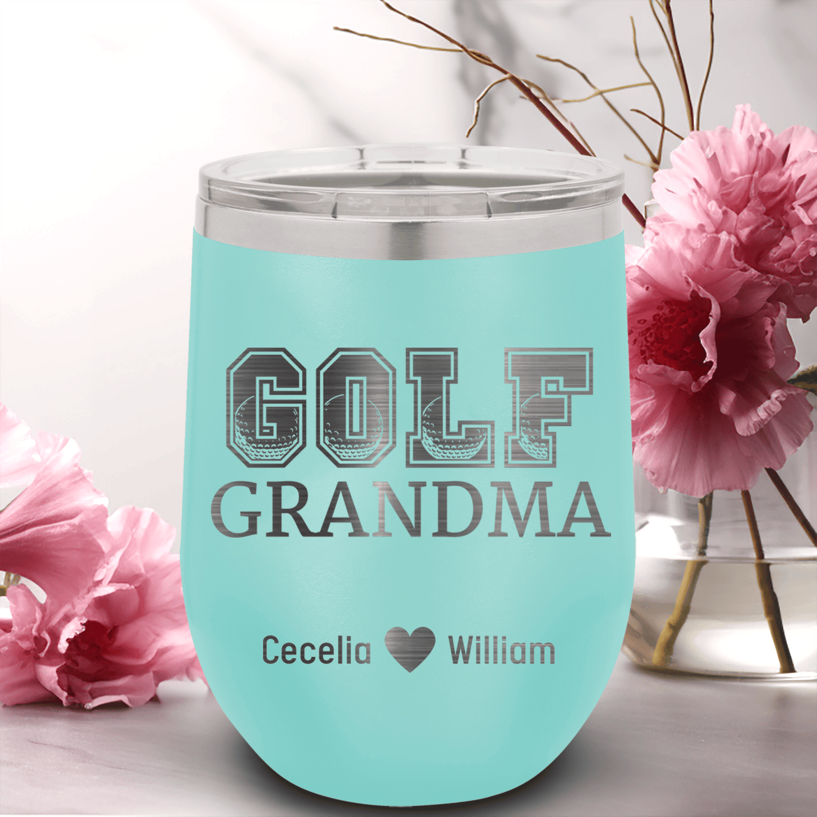 Teal Golf Mom Wine Tumbler With Golf Grandma Design
