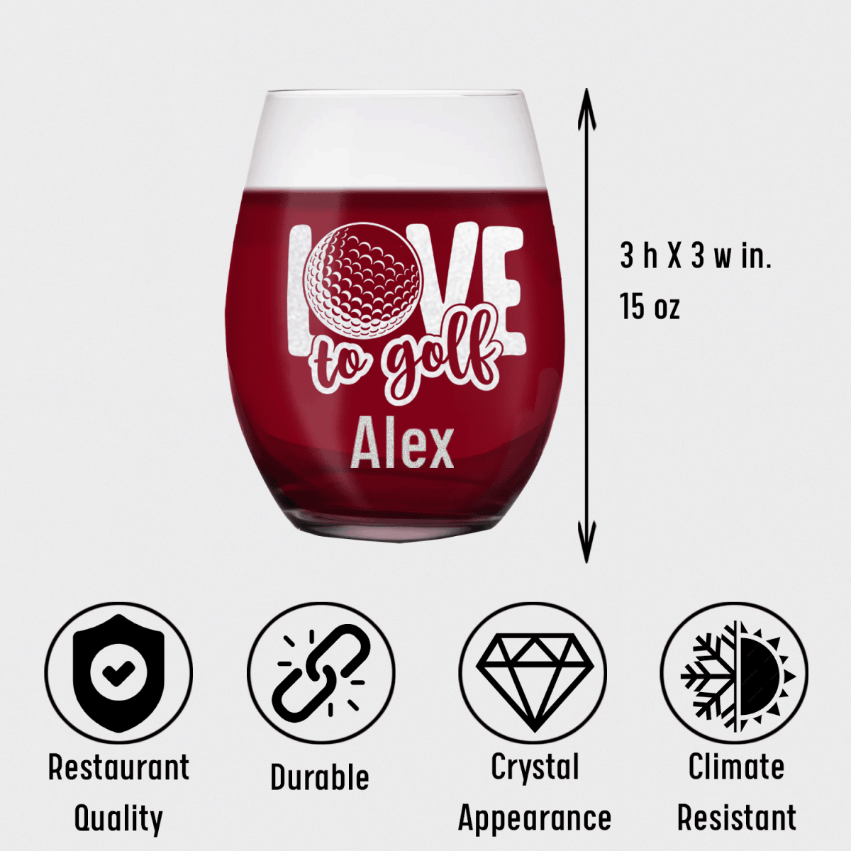 Personalized Golf Is Love Stemless Wine Glass for her, Customized Gifts for Women by Groovy Girl Gifts