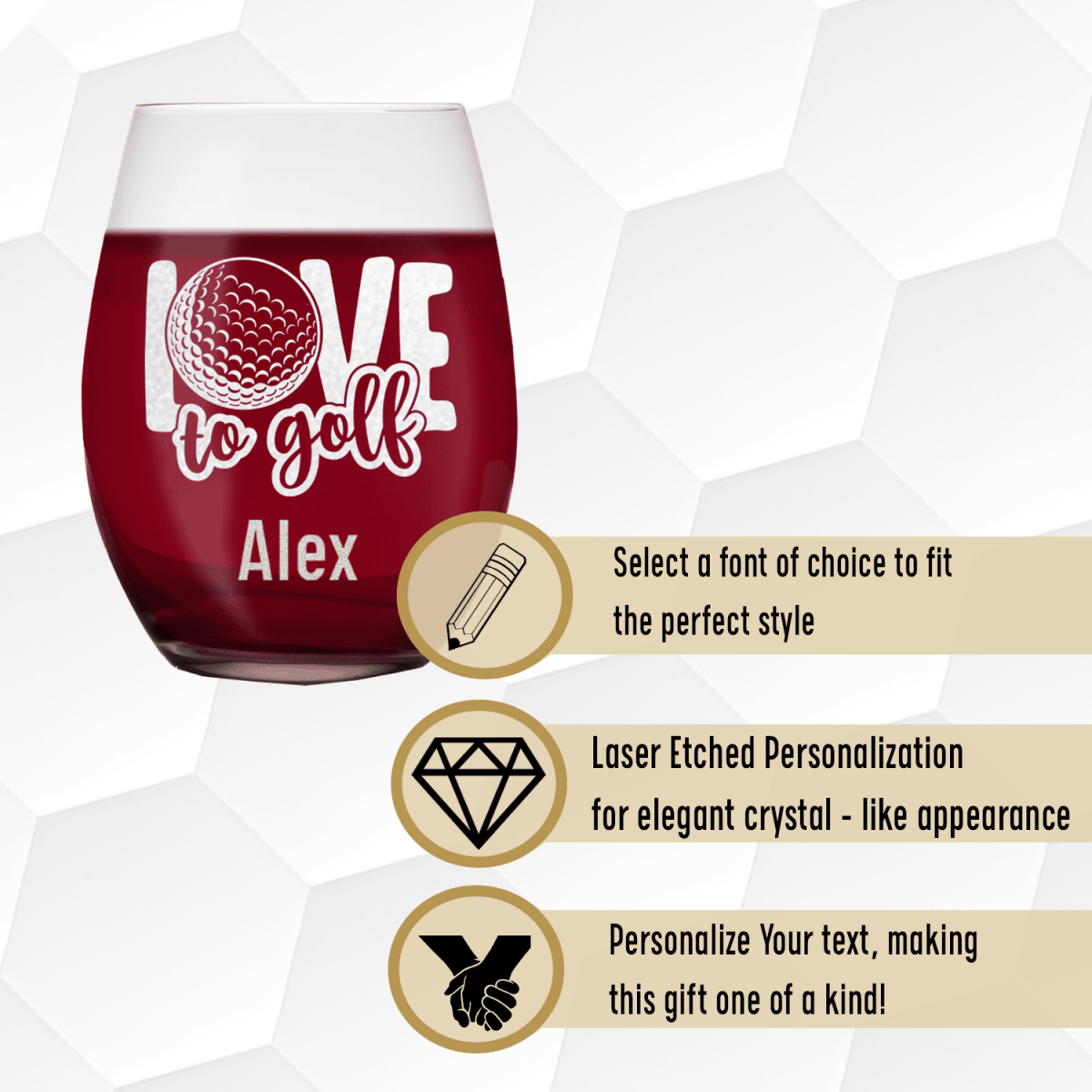 Personalized Golf Is Love Stemless Wine Glass for her, Customized Gifts for Women by Groovy Girl Gifts