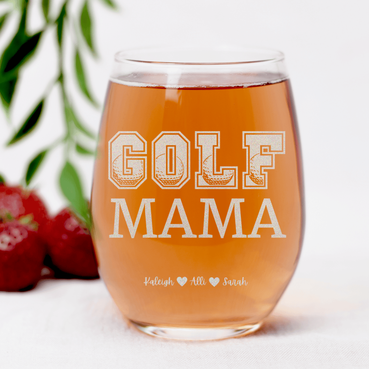 Personalized Golf Mama Stemless Wine Glass for her, Customized Gifts for Women by Groovy Girl Gifts