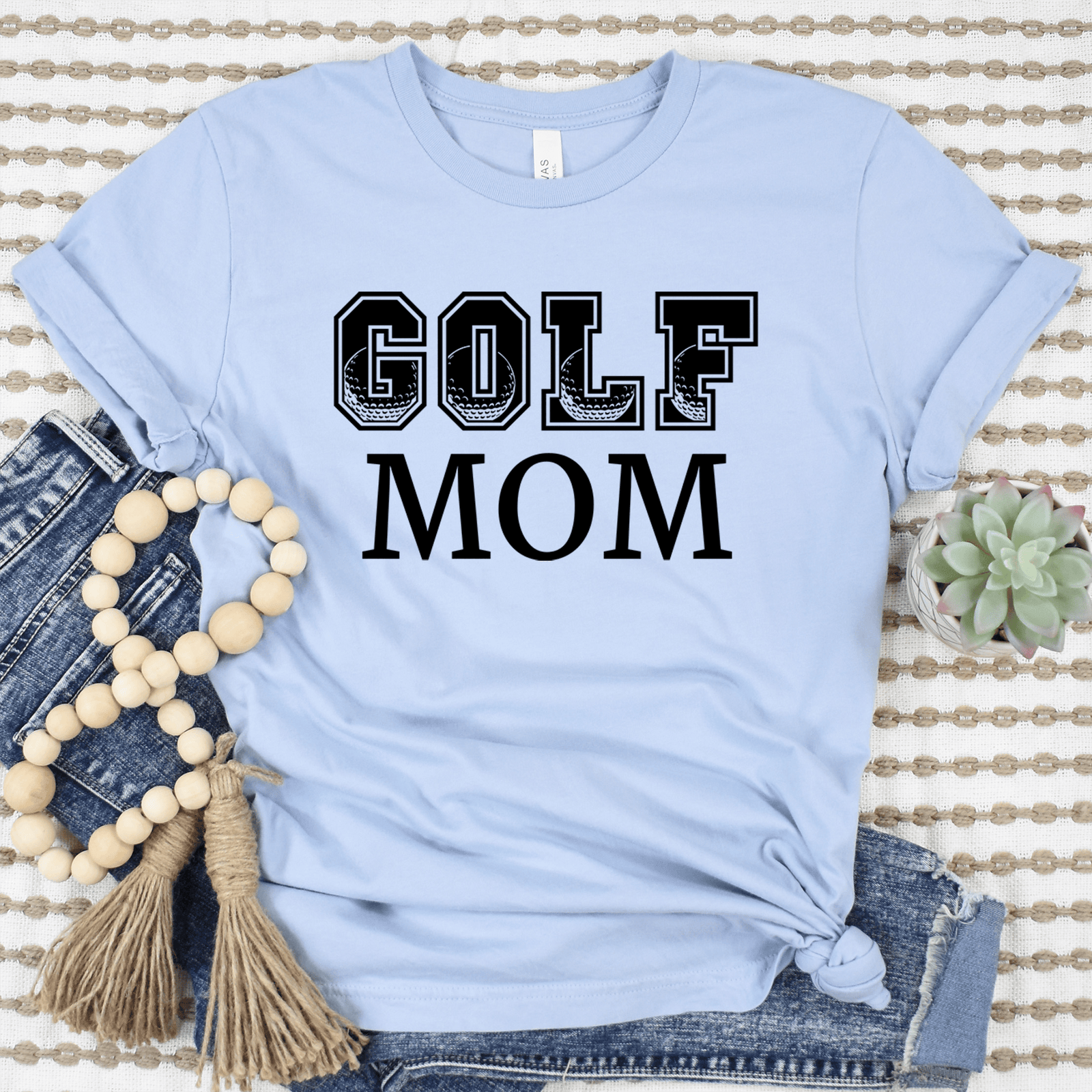 Womens Light Blue T Shirt with Golf-Mom design
