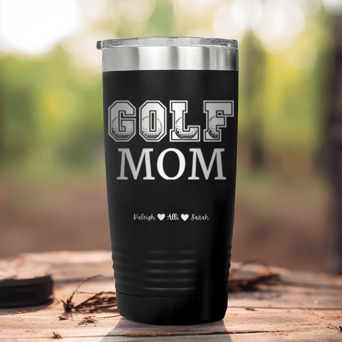 Black Golf Mom Tumbler With Golf Mom Design