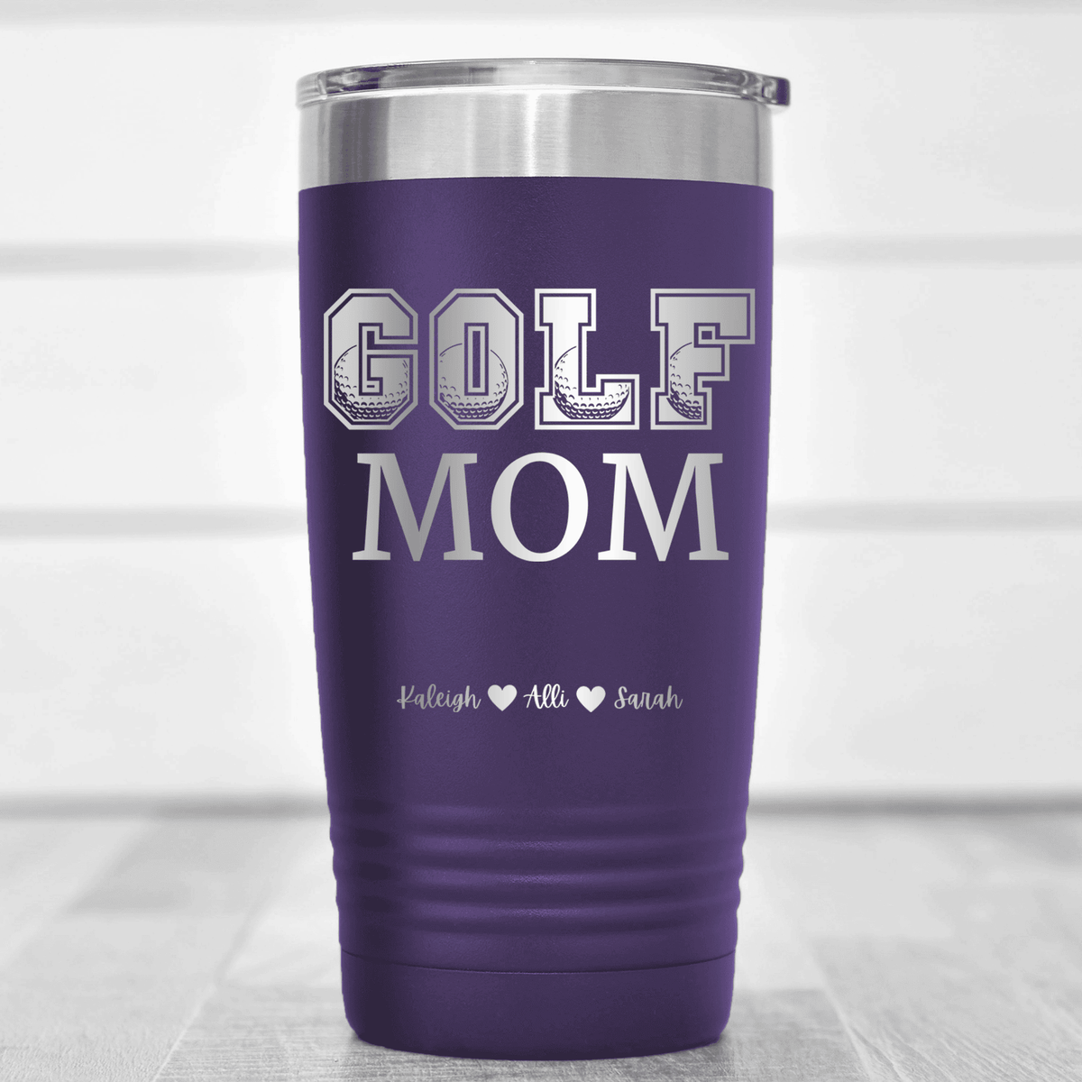 Purple Golf Mom Tumbler With Golf Mom Design