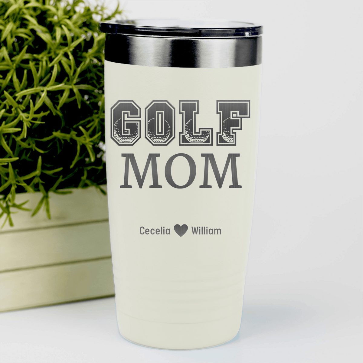 White Golf Mom Tumbler With Golf Mom Design