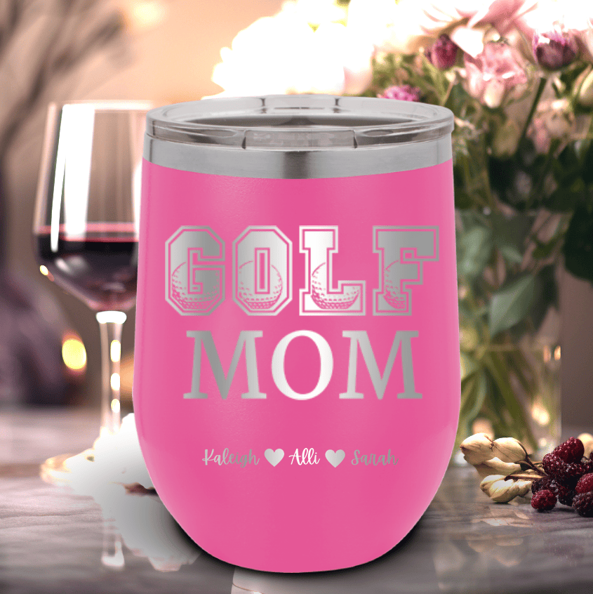 Pink Golf Mom Wine Tumbler With Golf Mom Design